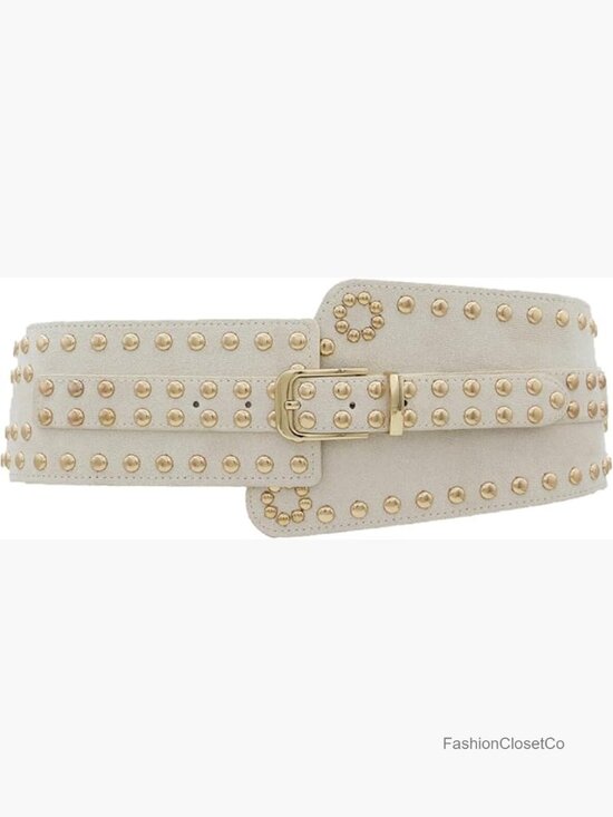 Suede Wide Elastic Waist Belt Chunky Stretchy Thick Studded Vintage Waistband main image 4